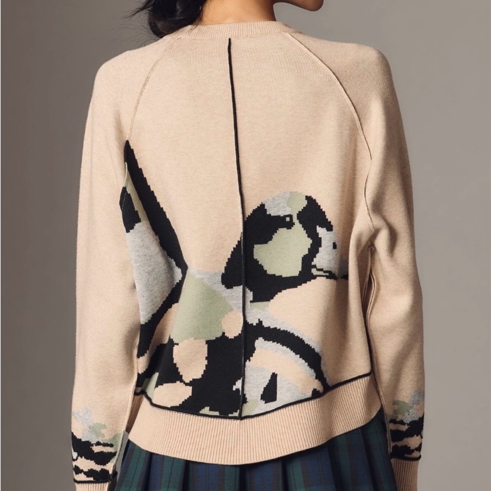 The Oaklyn Pilcro Beige Sweater with Bird and camouflage design - Picture 2 of 5